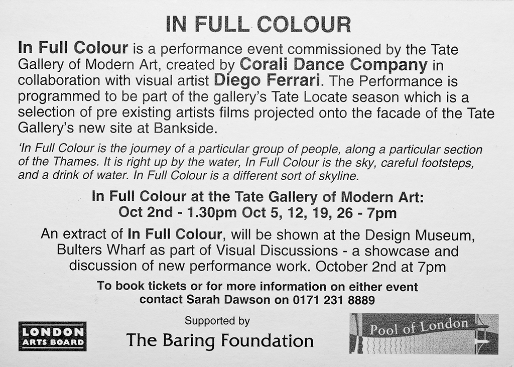 Corali Dance Company featured in the Tate brochure Performing Buildings for the company’s event In Full Colour  2000